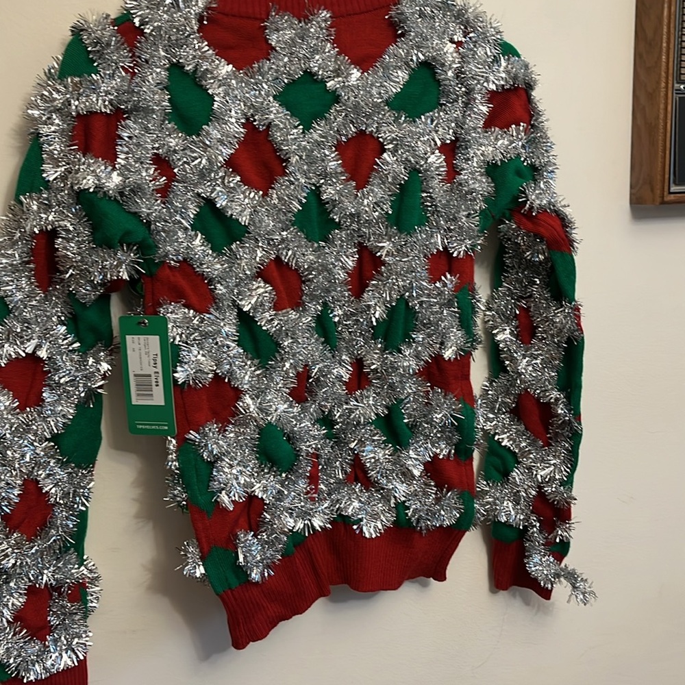 Tipsy Elves ugly Christmas sweater Red and Green Cardigan Sweater - Picture 6 of 6